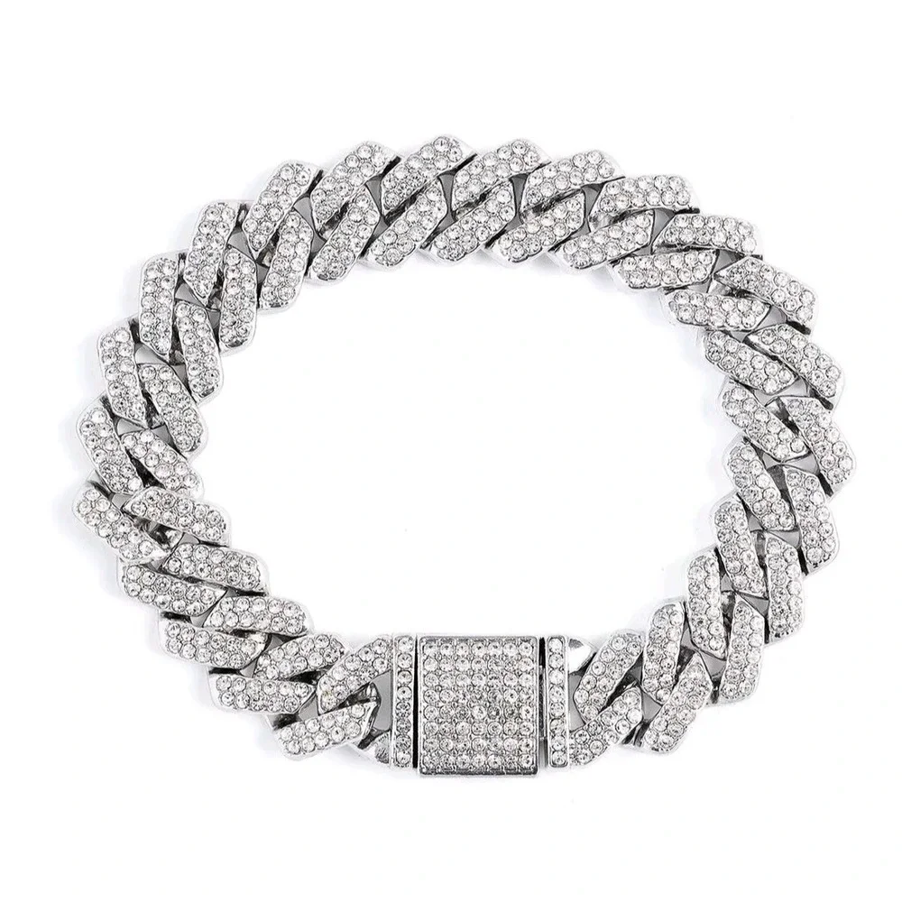 Invicta Elements Mens Ultra Iced Out Cuban Chain Bracelet Silver 80818 14mm